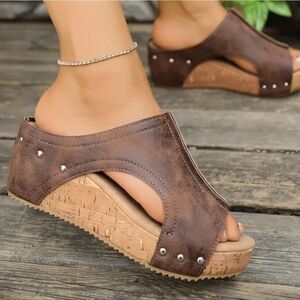 Brown Wedge Sandals Size 41